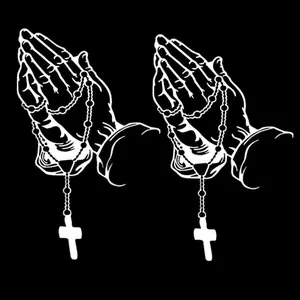 2 Pcs Set White Hands Praying Pearl Jesus Car Sticker Personalized Rosary Waterproof Christ Decal Stickers for Bumper Laptop Motorcycle Door Wall Decoration