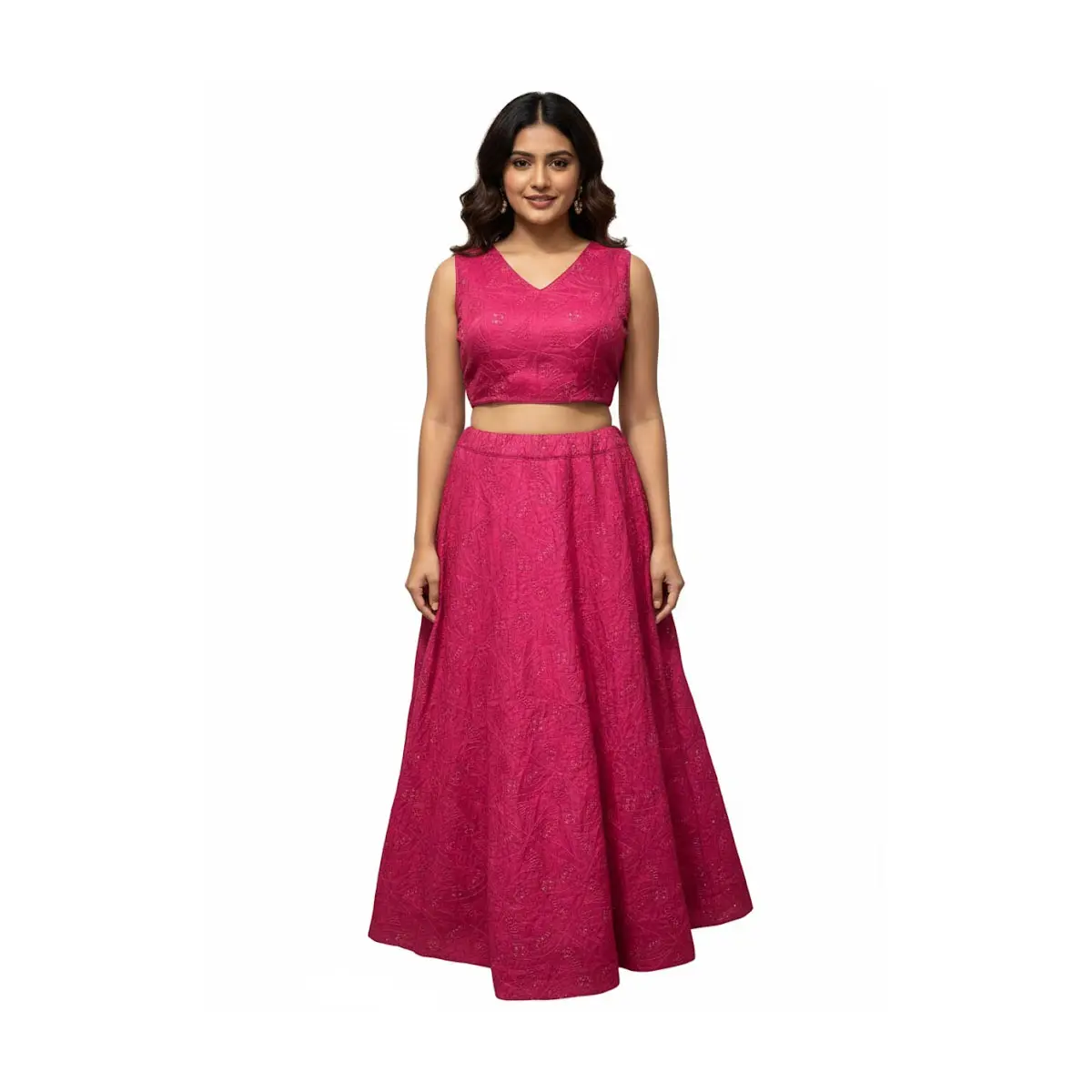 #K56 Stunning Magenta Pink Lehenga Choli (Unstitched sleeves attached) Set | Intricate Thread & Sequin Work