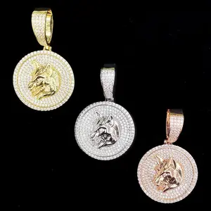 [ICE HUE]18K Gold Vacuum Plated Copper with 5A+ Sri Lanka Zircon Disc Wolf Head Pendant With Necklace Miami Italy Mexico & Micro Inspired for Women & Men Luxury Jewelry,Daily Wear,Casual Fashion,Gift Idea,,Classic,Hip Hop,Simple,Sporty Style