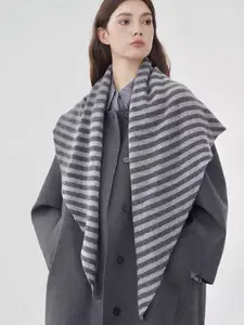 Autumn Winter Vintage Striped Knit Triangle Scarf, Soft Wool Blend, Warm Shawl, Unisex Multifunctional Neck Tie Head Wrap Gift, Knitted Shawl