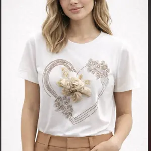 Melody00H-Blouse with sleeves, round neck and heart detail 100%Cotton