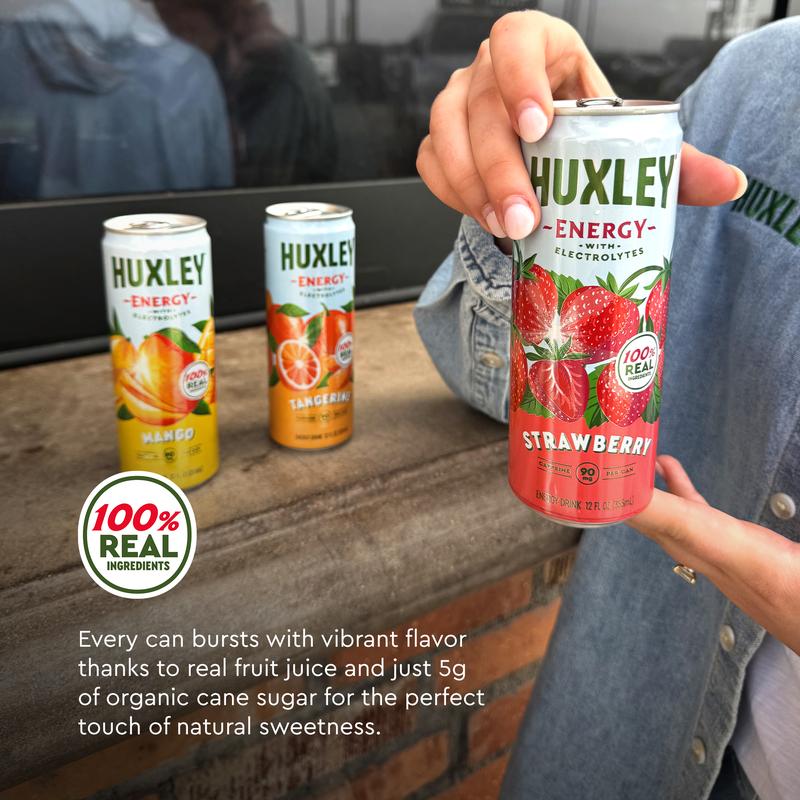 Huxley Superfruit Energy Drink Variety Pack - 90mg Natural Caffeine, Real Fruit Juice, 5g Sugar, Electrolytes, No Artificial Ingredients - 12 pack