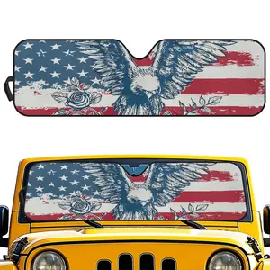 250th Anniversary American Flag Eagle Jeep Sunshade, Windshield car Sun Shade for Wrangler JL JK JLU Gladiator, Patriotic Vintage Foldable UV Protection Front Window Visor