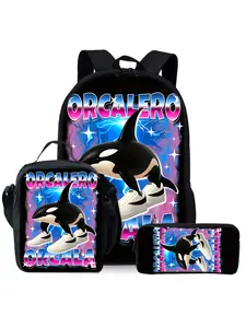 Italian rotten brain whale print backpack three-piece set lunch bag pencil case backpack