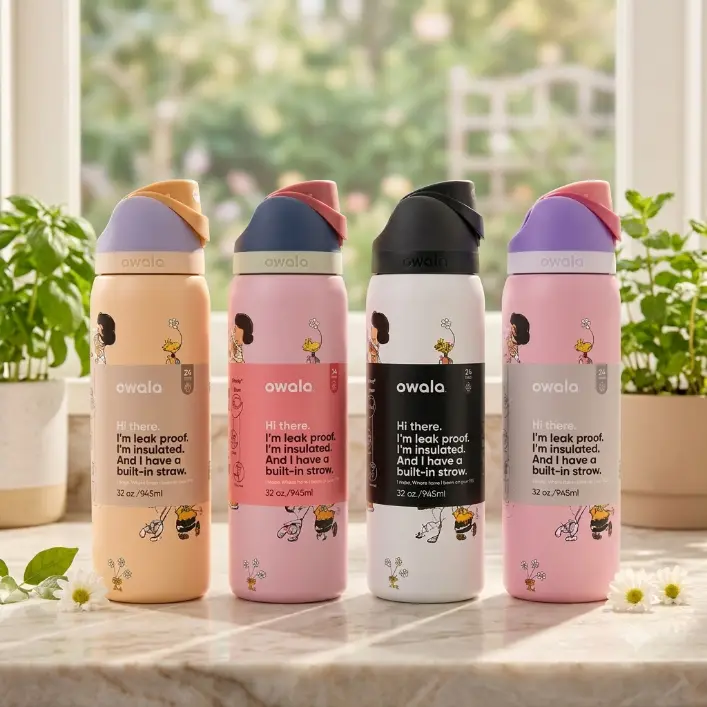 Viral Owala FreeSip Water Bottle 32oz | Aesthetic Stainless Steel Travel Tumbler with Built-In Straw | Cute Leakproof Hydration Bottle for Gym