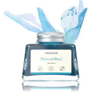 Hongdian Fountain Pen Bottled Ink Peacock Blue Color, 60ml Non Carbon Inkwell Bottle, Artist Calligraphy Ink