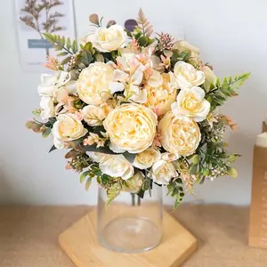 Artificial Flowers Artificial Peony Silk Flowers Fake Peonies Bouquet Faux Rose Flower Arrangement for Home Party Decoration