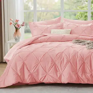 King Size Comforter Set 7 Pieces - Bed in a Bag King for All Season, Pintuck Bedding Comforter Sets with Comforter, Flat Sheet, Fitted Sheet and Pillowcases & Shams, Pink
