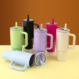 1pc 40oz Stainless Steel Insulated Tumbler with Handle, Vacuum Mug with Lid and Straw, Double Wall Thermal Cup Keep Hot 12H/Cold 24H, Travel Coffee Tumbler for Car, Office, Gym, Great Gift for Women, Men, Friends, Outdoor Sports Mug