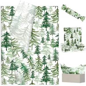 60 Sheets Christmas Tree Tissue Paper Watercolor Pine  Wrapping Paper for DIY Arts Crafts Xmas Holiday Birthday Party, 14 x 20 Inch