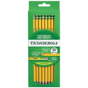 Ticonderoga Wood-Cased Pencils, Pre-Sharpened, #2 HB Soft, Yellow, 30 Count