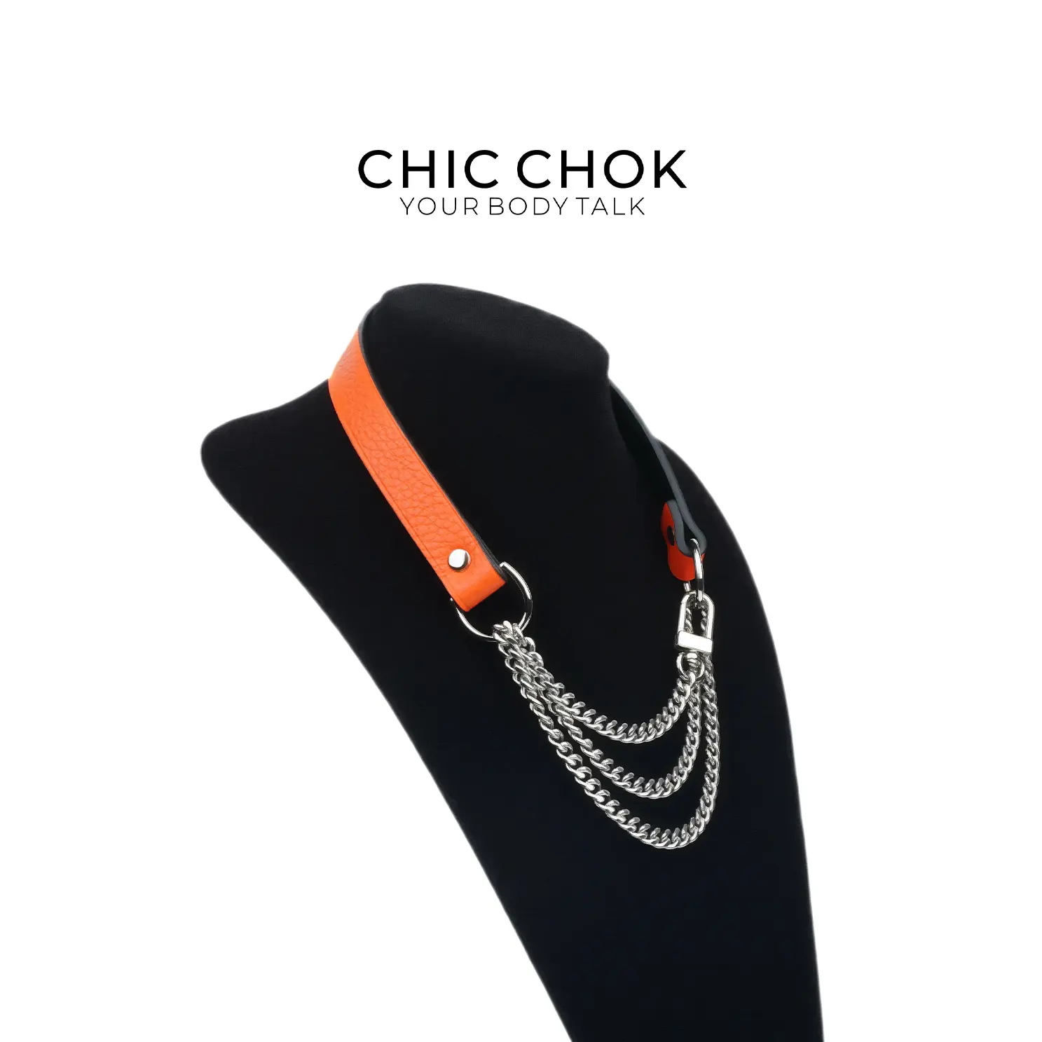 CHICCHOK [Orange Breathless] Fashion Orange with Thick Chains, Movable Pulling Chain Daily Wear Leather Necklace Choker versatile wear