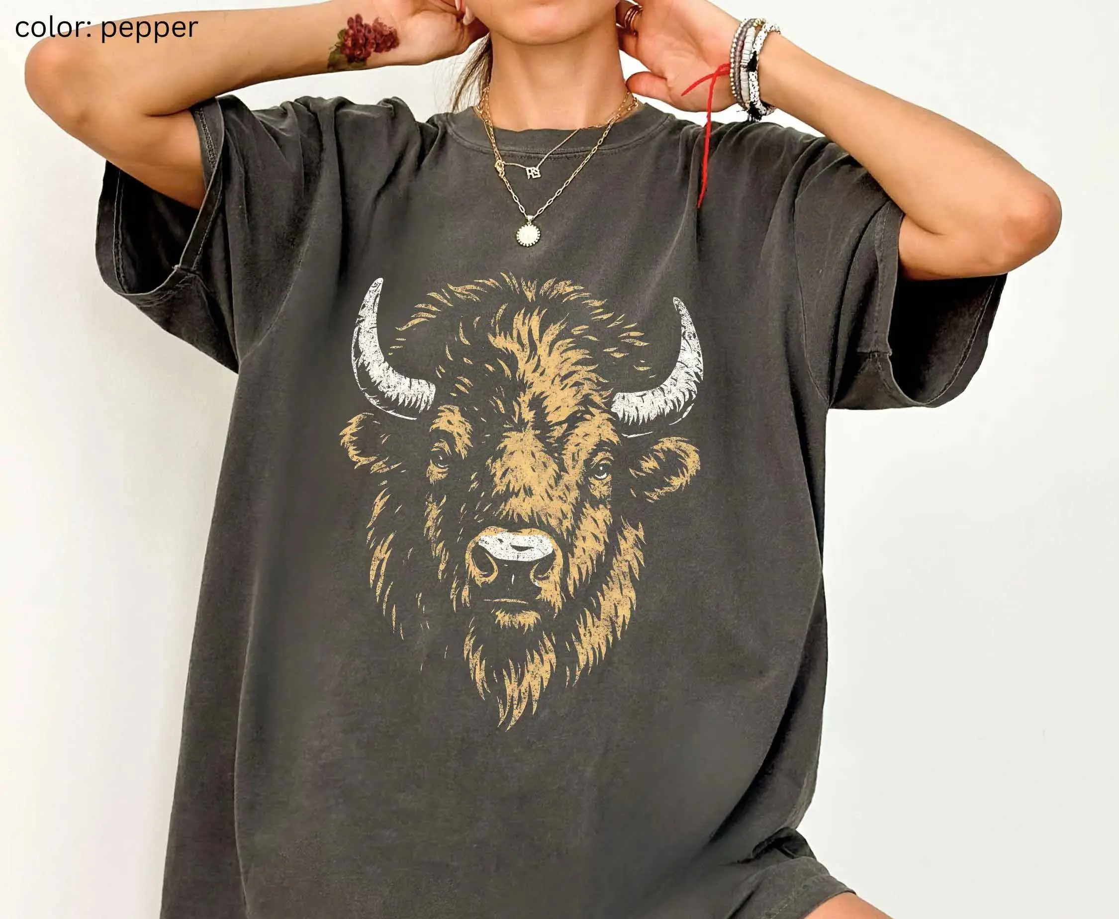 Comfort Colors Bison Shirt Vintage Tee Unisex Western Cowboy Shirt Gift Bison Farmer Shirt Bison Graphic Tee Aesthetic Bison Shirt American Bison Tee