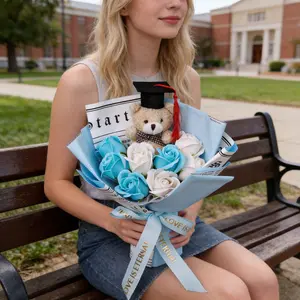 Graduation Season Artificial Phd Bear Rose Bouquet, Romantic Gift for Graduation, Mother's Day, Birthday, Anniversary, Valentine's Day