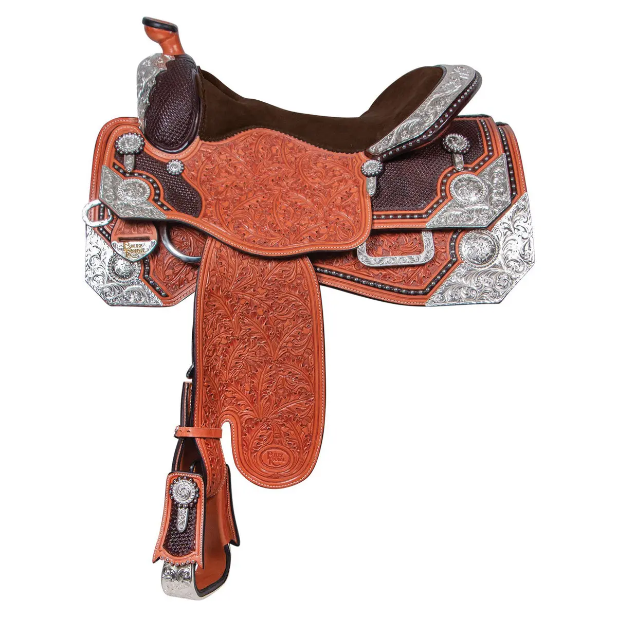 Billy Royal Mesa Western Show Saddle, Premium Equestrian Supplies for Equestrian Sports & Outdoor Leisure Activities, 92.5% Silver Plate, Balanced Padding, Basketweave+Acorn, Close-Contact Cutout