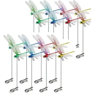 4/12pcs Indoor and outdoor imitation Dragonfly rod clip, dragonfly insect repellent for hat, garden decoration and rod frame, 3D realistic design, multi-color plastic clip, easy to stickmosquito repellent Dragonfly