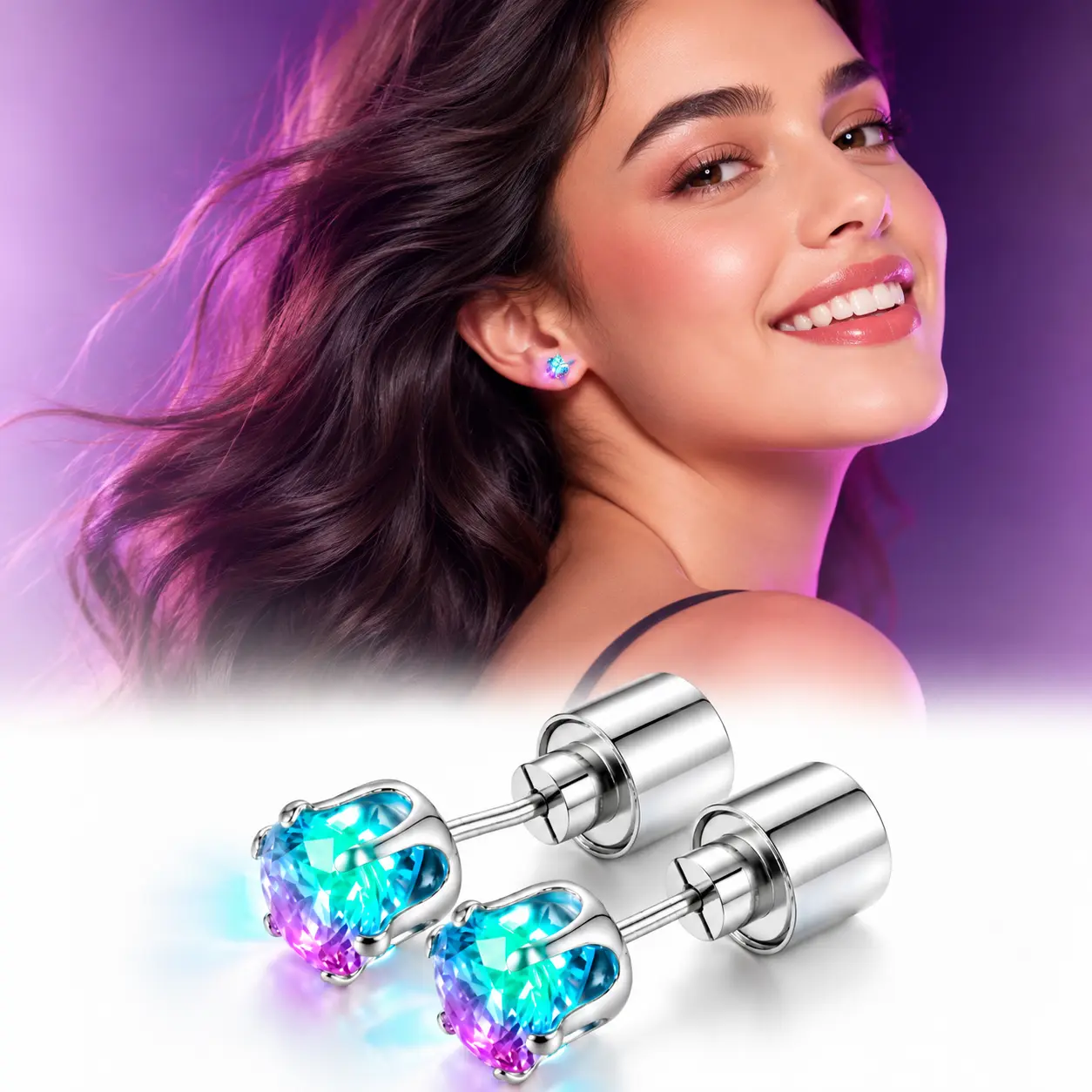LED Earrings, Color Changing Light Up Earring Diamond Crown Studs, Wedding Rave Dance Party Flashing Blinking Colorful Glowing Halloween Christmas Decoration Present for Men Women