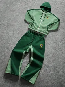Brazil Team Theme Set, Vibrant Graphic Hoodie & Wide Leg Pants, Casual Fitted Two-Piece, All Seasons Fan Wear, Activewear