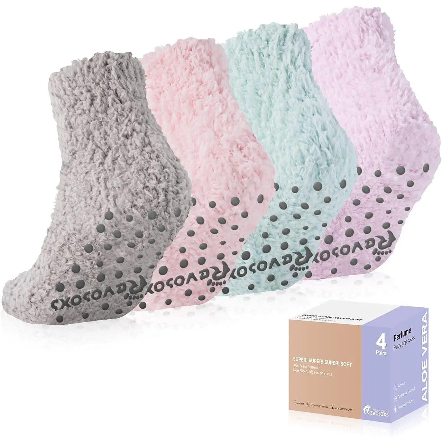 Hospital Grip Socks for Women Men,Non Slip Ankle Fuzzy Socks,Thick Warm Slipper Cozy Fluffy Socks with Grips. Revosoxs