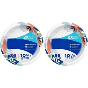 Paper Plates, 10 Inch, 86 Count Pack of 2| 2X Stronger| Microwave-Safe| Soak-Proof| Cut Resistant