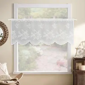 Plant & Flower Pattern Lace Curtain, Modern Simple Short Curtain, Half Lace Curtain, Coffee Curtain, Home Decor for Kitchen Cabinet Glass