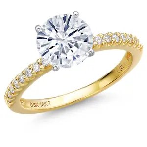 Gem Stone King 14K Two Tone Gold Gemstone Birthstone and White Lab Grown Diamond Engagement Ring For Women | Round 7MM and 1.3MM | Wedding Anniversary Promise Ring | Available in Size 5,6,7,8,9