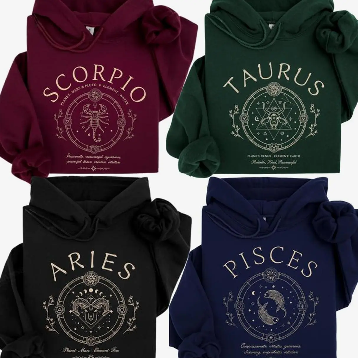 Women's Casual Long Sleeve 12 Zodiac Hoodie - Minimalist Modern Astrology Sign Pullover, Bold Letter Graphic, Cozy Unisex Tops, Horoscope Gift for Zodiac Lovers