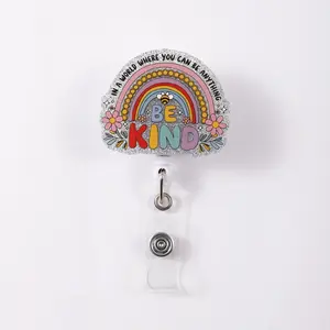 Cute Retractable Badge Holder Scroll, Id Badge Holder, Be Kind Slogan, Inspirational Message, Healing, Eye-Catching, Compact and Functional Design, Perfect for Badges and Accessories