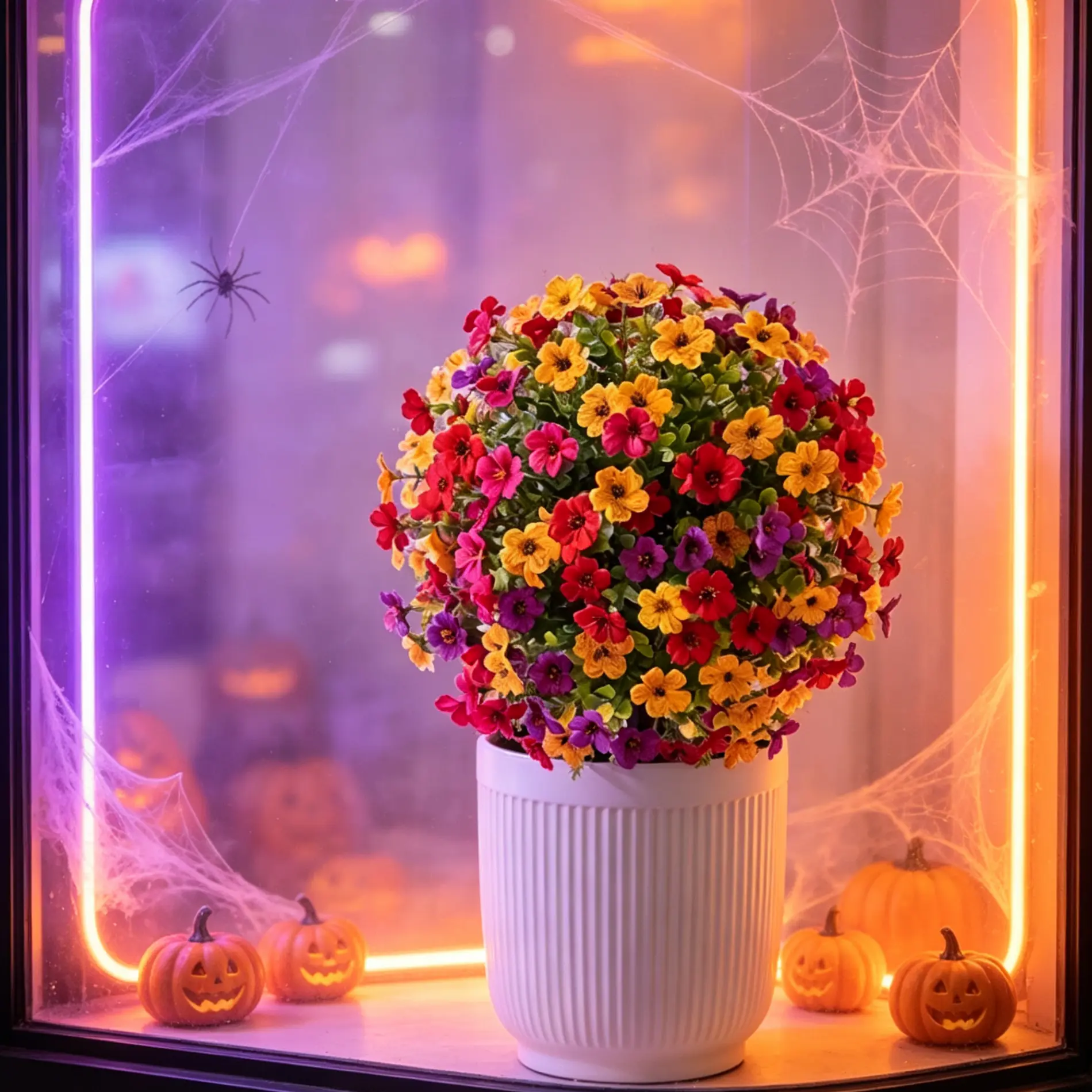 Outdoor Fake Flower Topiary with Ground Stakes, Mixed Color UV Protected Plastic Flower Ball, Waterproof Faux Shrubs for Garden, Planter, Indoor & Outside Holiday Decoration