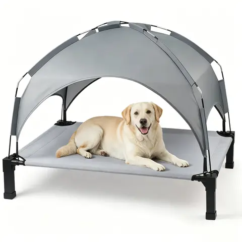 Elevated Outdoor Dog Bed - Foldable Raised Cot with Detachable Sun-Rain Canopy, Wobble-Free Base, Breathable Mesh Cooling Tear-Resistant Hammock, Joint Support for Large Dogs, Beach & Camping Use, Summerwins