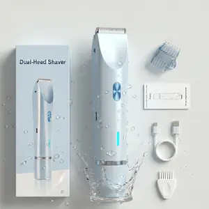 2-in-1 Dual Head Bikini Shaver & Trimmer, Portable Rechargeable Electric Razor, Painless Waterproof Body Hair Remover for Sensitive Areas