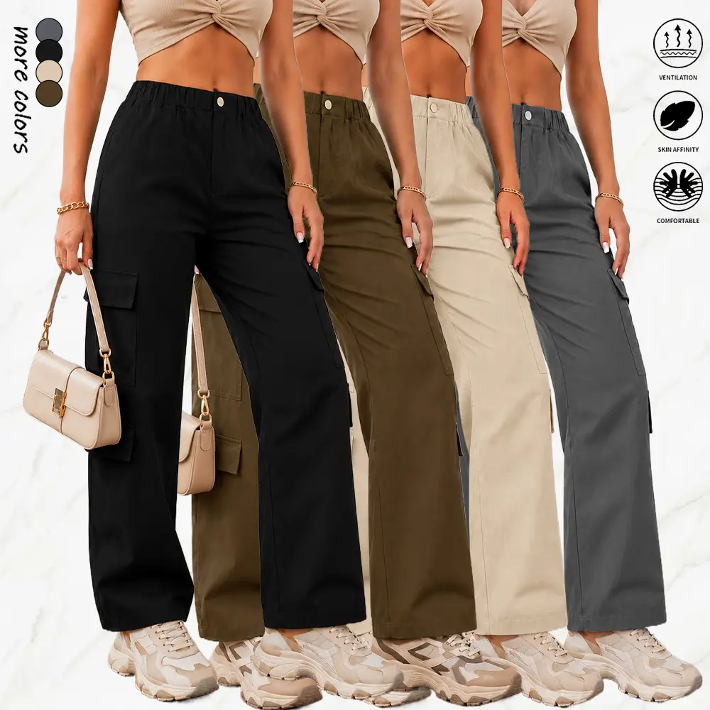 1PCS.Women's Cargo Pants - Womenswear Bottom, Straight-Leg, Multiple Pockets, Street-Style, Versatile, Slim-Wide Leg, Yoga Pants, Suitable for Outdoor Commuting, Everyday Wear.Summervibes