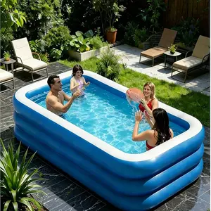 Three-Layer Inflatable Pool, 118x72x22 Inches, Thick PVC, Ocean Blue, Quick Inflate Leak-Proof Foldable, Outdoor Summer Party  （Air Pump Not Included）