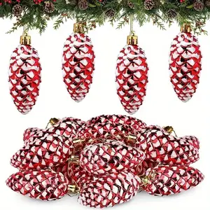 Christmas Pinecone Ornaments Set, 10-Piece Painted Plastic Hanging Baubles, Perfect for DIY Crafts & Home Decor, Ideal Xmas Tree Gifts