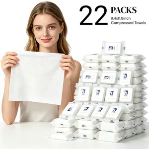 Extra Large Thick Compressed Towels Tablets, Portable Disposable Face Towels, Individually Wrapped Tablets, Expands with Water, Soft & Lint-Free, 9.4 x 11.8 Inch, Travel Size (22 Counts)