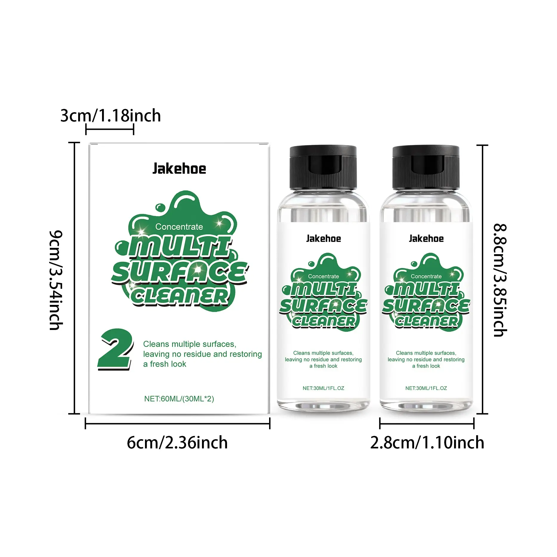 Jakehoe Multi-Surface Liquid Cleaner Set - 60ml/30ml Convenient Indoor Solution for Stains, Ideal for Kitchen and Bathroom Washbasins, Convenient Solution, Easy To Clean