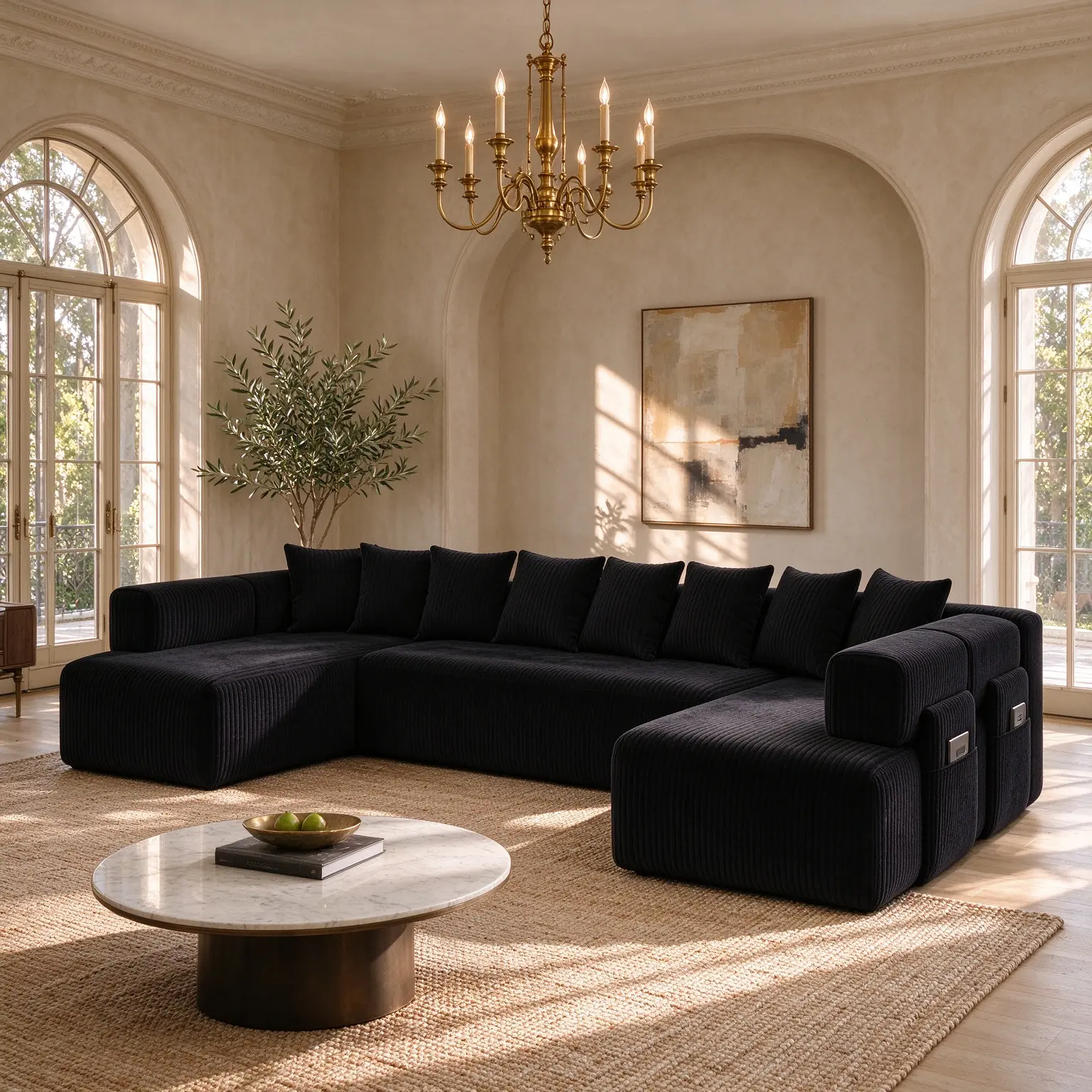 Modern 146 Inch U-Shape Corduroy Cloud Sectional, Boneless Frameless Couch, Hassle-Free Tool-Free Unbox, Deep Comfort Seats, Aesthetic Ribbed Corduroy, Perfect For Movie Night And Daily Lounging At Home