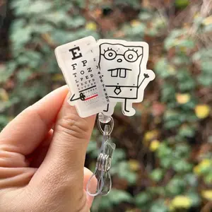 Cartoon Doodle Eye Doc -Badge reel, MD, Ophthalmology, Snellen chart, healthcare work accessory