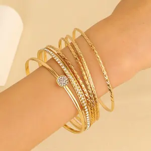 Viral TikTok Gold Bangle Set, 6PCS Stackable Layered Bracelets, Cute Trendy Jewelry Gift for Her