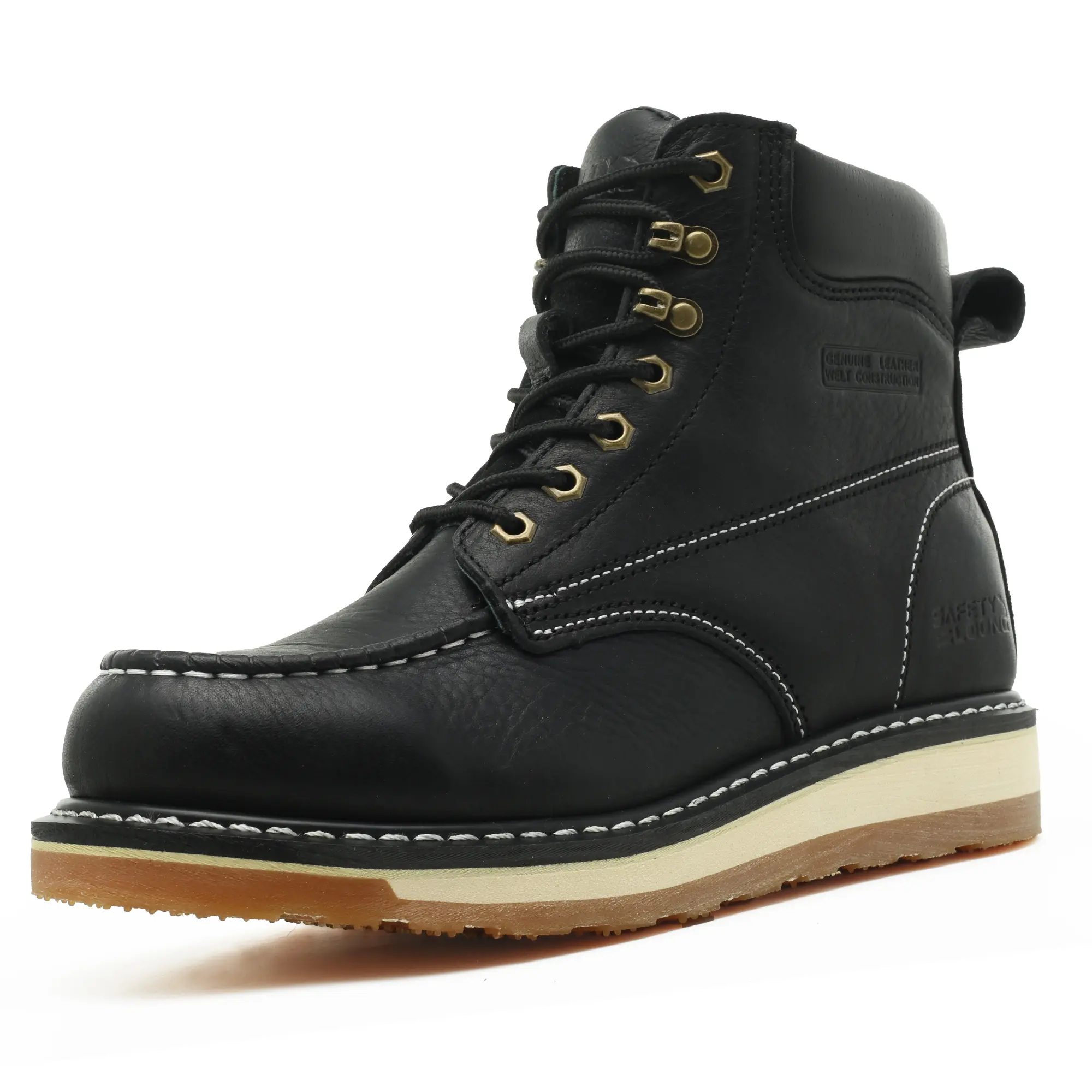 SAFETY LOONG Men's 6" Retro Leather Work Boots, Soft Toe Cushioned Shoes with Non-Slip EVA Wedge Sole for Construction Workers, Round Toe, Laces