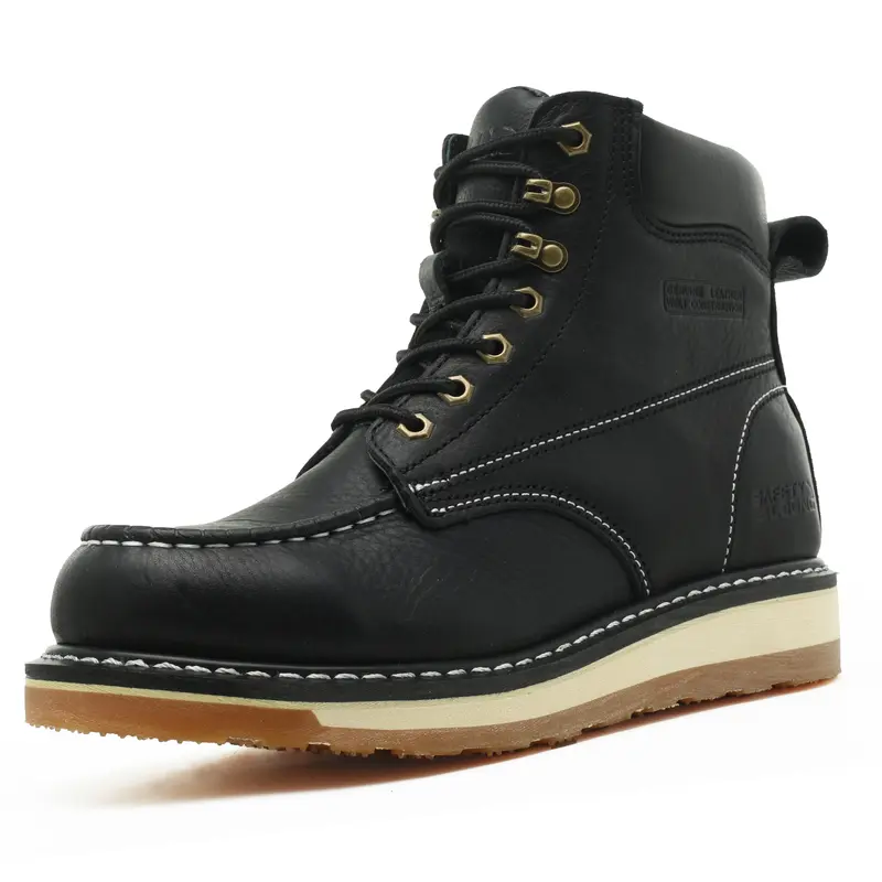 SAFETY LOONG Men's 6" Full Grain Leather Retro Cuban Ankle Worker Boots - Soft Round Toe, Laces-Up, Cushioned, Non-Slip EVA Wedge Sole, Breathable, Rugged, Welt-Built Durable, All Seasons Insulated, Low Maintenance, for Construction, Casual Use