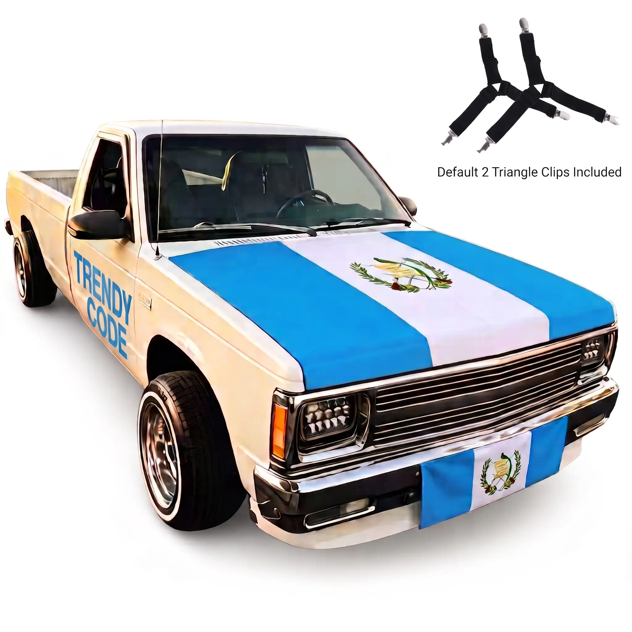 Guatemala Flag Car Hood Cover & Clip-On Window Flags Set - Washable Double Sided Stretch Polyester Automotive Vehicle Accessory, National Colors Car Decorations for Parades, Universal Fit for Sedans, Pickup Trucks, SUVs