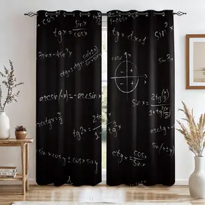 2 Panels Math Formulas Curtains, Chalk Drawings Educational Content Printed Curtains, Trigonometry Equation Darkening Curtains, Thermal Insulated Decoration Curtains for Classroom & Study Room Living Room