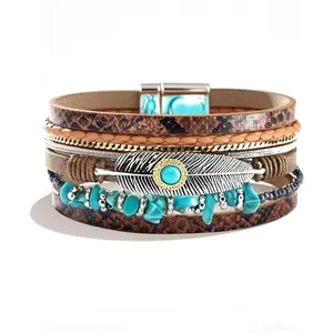 Western Bracelets for Women Boho Leather Wrap Bracelets Turquoise Beaded Bracelet Western Jewelry Country Concert Outfits