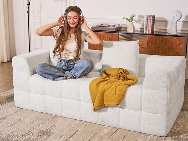 75" Cloud Loveseat Sofa in a Box, No Assembly Required Comfy Deep Seat Boneless Couch, Modern Small Couches for Living Room, Bedroom, Apartment