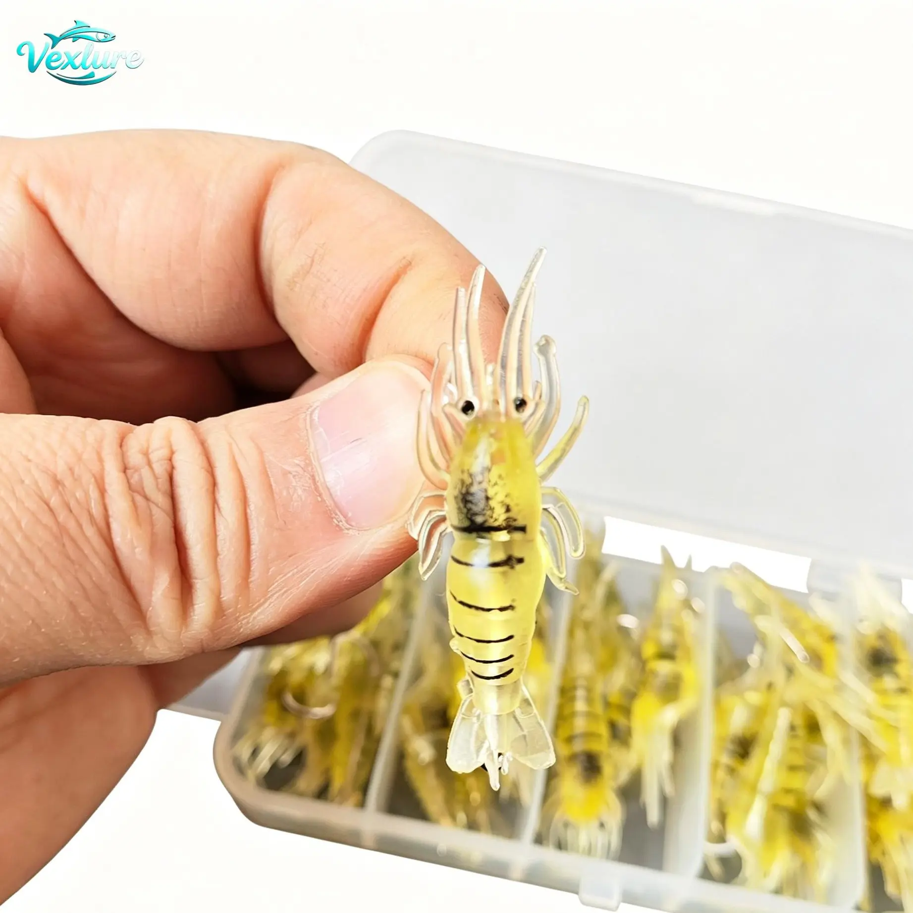 30Pcs 1.2g 1.6in Lifelike Look Segmented Body Pre-Hooked Grass Shrimp Lures, Soft Plastics Fishing Tackle for Bass, Saltwater Freshwater Reefs Fishing