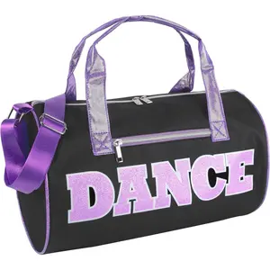 Dance Duffle Bags for Dancers, Girls, Teens, and Student Athletes, Fun Dance Workout Duffel Bag for Girls and Boys (Black/Purple)