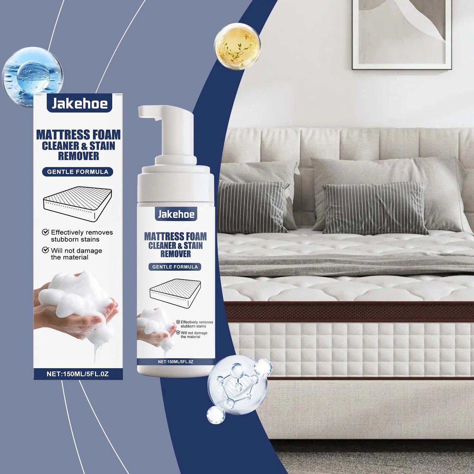 Jakehoe Mattress Cleaner, Multi-Functional Cleaning Agent for Bedding & Carpets, Daily Maintenance for Oil Stains & Dirt Removal