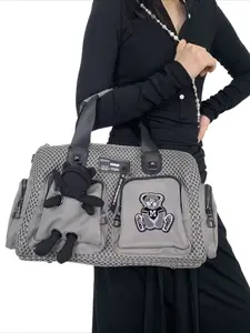 Ladies' fashionable and personalized multi pocket tote bag with mesh splicing nylon hands, multifunctional commuting, portable single shoulder crossbody bag suitable for daily use and commuting, Commuter Bag, Casual Commuting Handbag