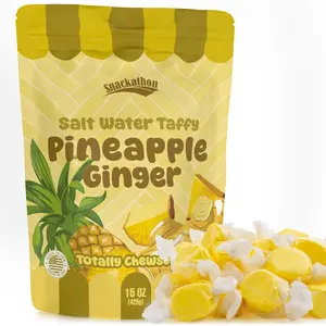 Snackathon Salt Water Taffy Single Flavor Pineapple Ginger 15 oz Perfect for Snack Time & Sharing Unique Flavor Experience